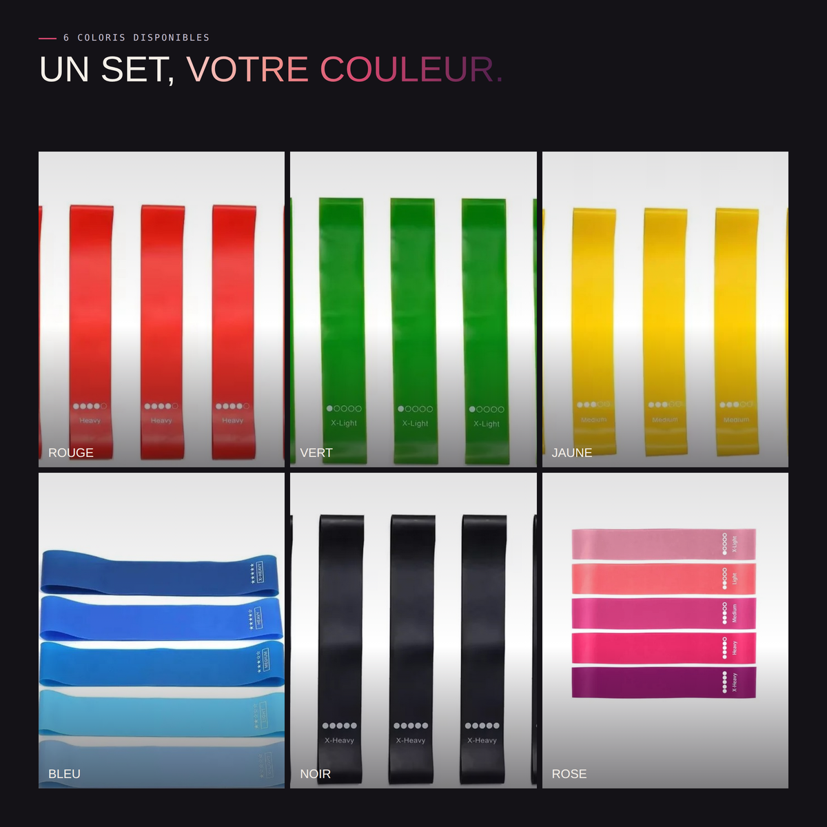 Set de 5 Élastiques de Résistance – Yoga, Pilates & Fitness