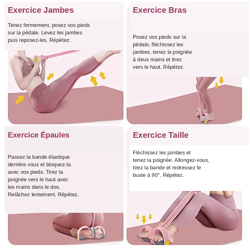 Corde Élastique 4 Tubes – Bande de Résistance Multifonction | Abdos, Bras & Jambes