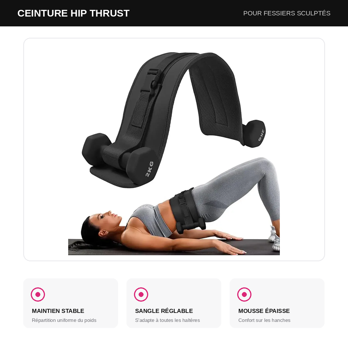 Ceinture Hip Thrust en Nylon – Sangle Rembourrée pour Fessiers | Haltères & Barres