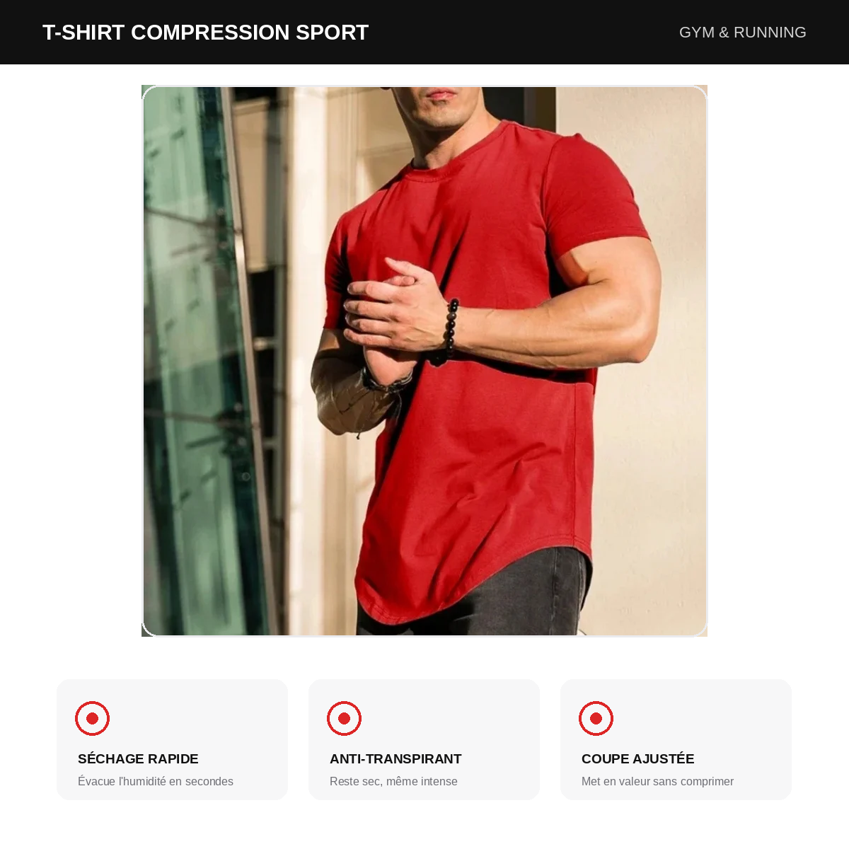 T-Shirt Sport Homme Compression – Séchage Rapide, Gym & Running